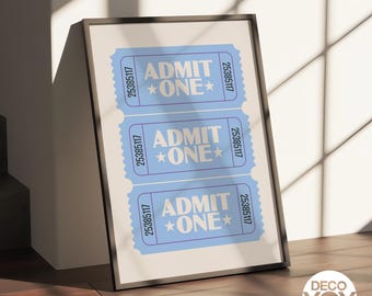 Retro Admit One Ticket Poster | Sky Blue Movie Print