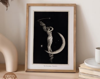 Art Nouveau Moon Goddess Poster, Vintage Celestial Art Print, Antique Lunar Wall Decor