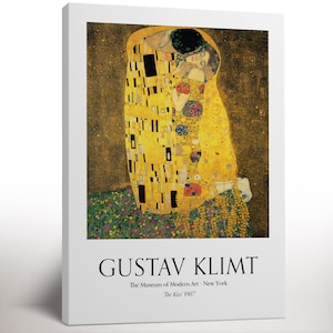 Gustav Klimt Exhibition Canvas Print, The Kiss, Art Nouveau, Museum Print, Trendy Modern Painting, Housewarming Gift, Art Lover Gift