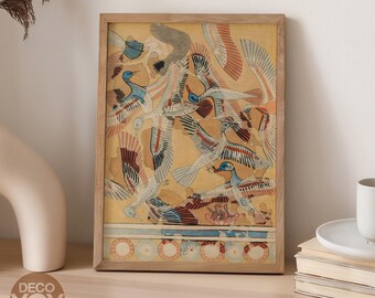 Art Deco Birds Poster Print, Vintage Crane Wall Art, Geometric Bird Decor