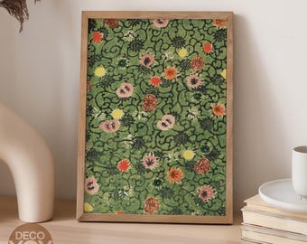 Japanese Floral Pattern Poster, Vintage Textile Design Print, Botanical Wall Art