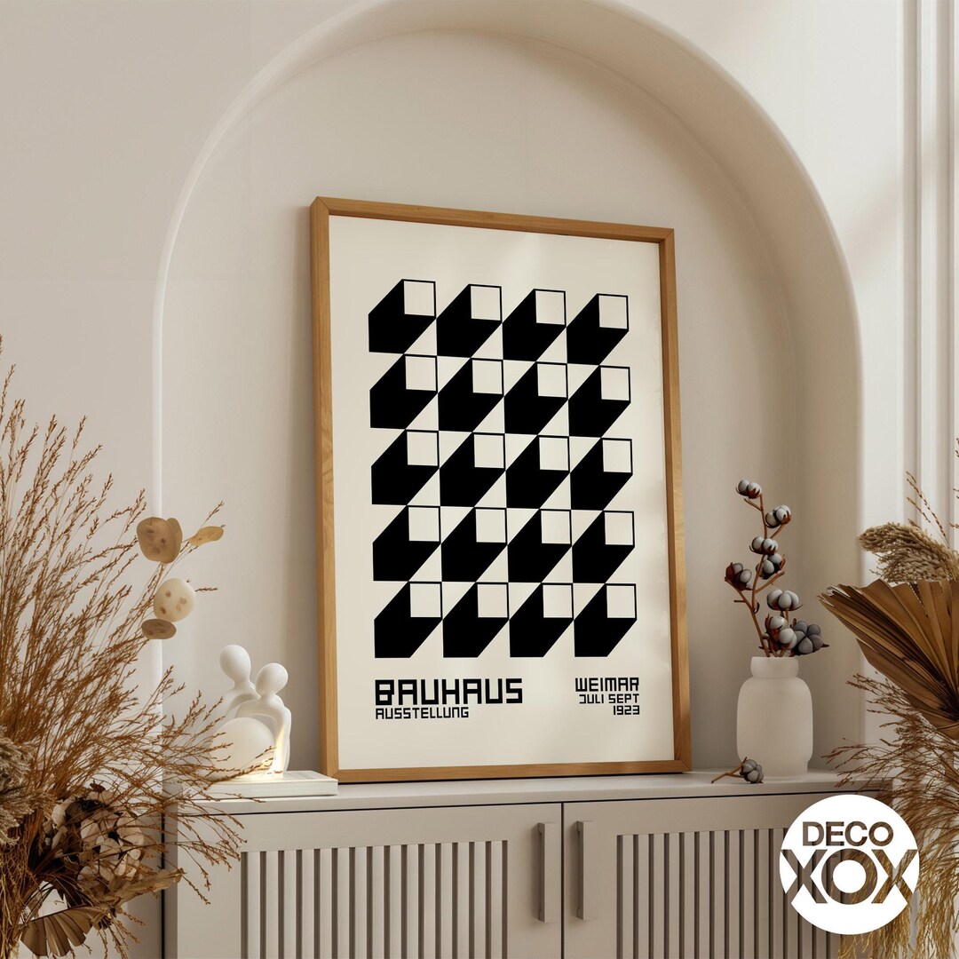 Bauhaus Abstract Grid Poster - Geometric Shadow Pattern Print, Modern ...