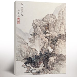 Japanese Rocky Landscape Canvas Print, Japandi Wall Art, Vintage Japanese Art, Japanese Gallery Wall Art, Housewarming Gift