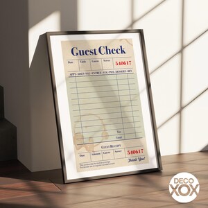 Retro Diner Guest Check Poster | Kitchen Cafe Wall Art image 2