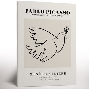 Pablo Picasso Exhibition Poster, Framed Canvas Print, Picasso Dove, Vintage Line Art Print, Vintage Minimalist Gift Idea