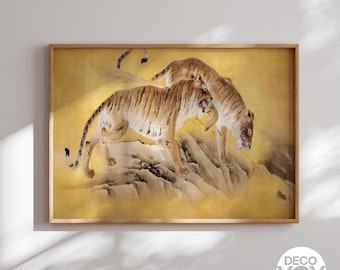 Japanese Tiger Painting Print, Vintage Asian Wildlife Wall Art Poster