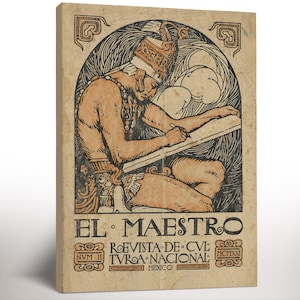 El Maestro Framed Canvas Print, Mexico Travel Poster, Ethnic Ornament, Vintage Mexican Culture Decor, Canvas Art Ready to Hang