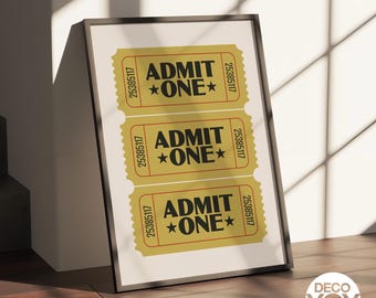 Retro Admit One Ticket Poster | Mustard Yellow Theater Wall Art