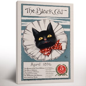 Vintage schwarze Katze Magazin Cover gerahmte Leinwand, Tier Wandkunst, Vintage Werbung