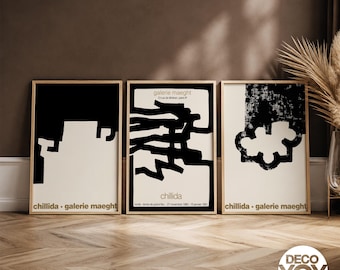 Eduardo Chillida Poster Set of 3, Galerie Maeght Paris Prints, Minimalist Abstract Exhibition Art