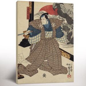 Japanese Woodblock Canvas Print, Samurai, Vintage Japanese Art, Housewarming Gift