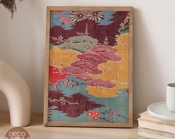 Japanese Textile Pattern Poster, Vintage Kimono Design Print, Traditional Washi Wall Art