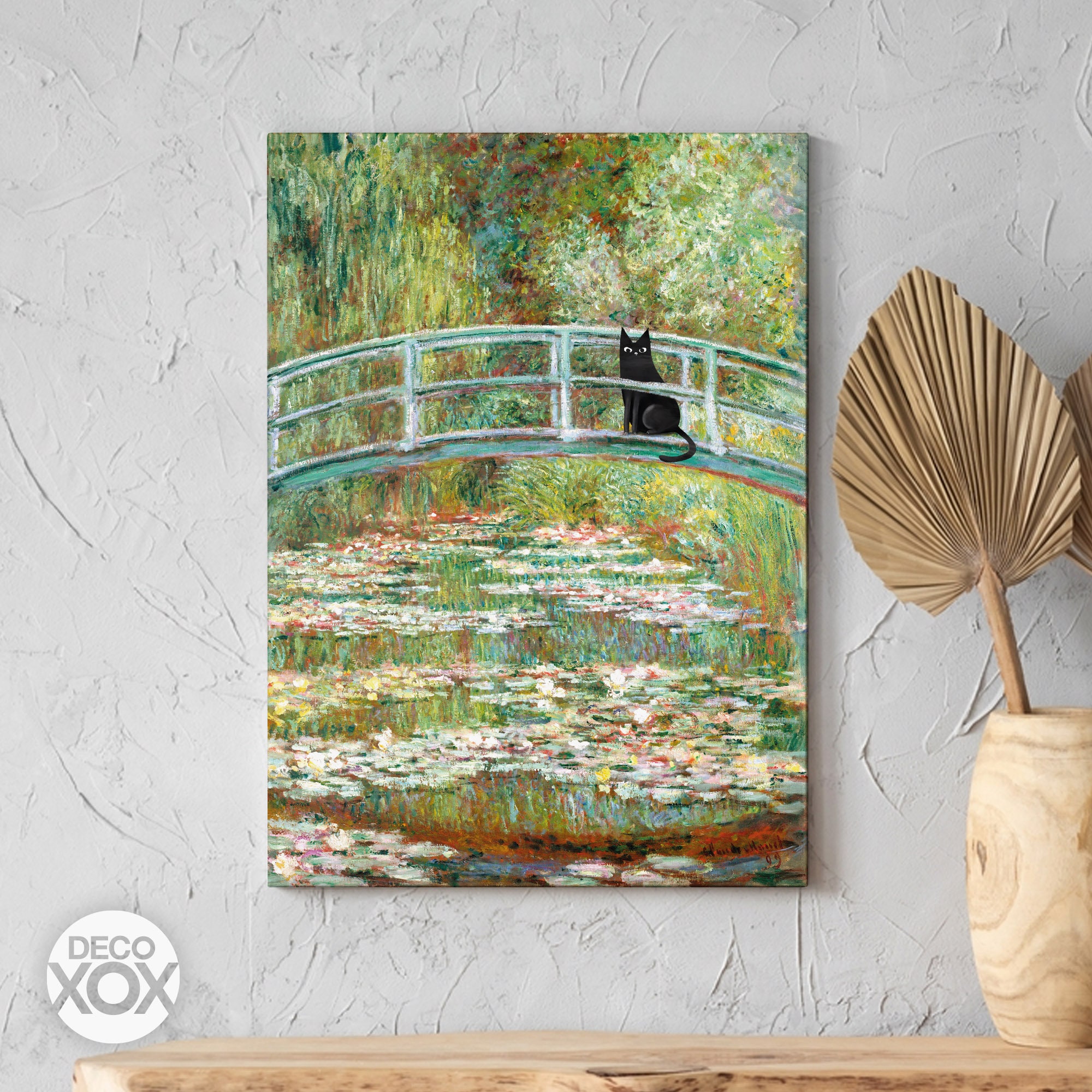 Funny-cat Print Monet Water Lilies Bridge Funny Gift Canvas Poster Wall ...