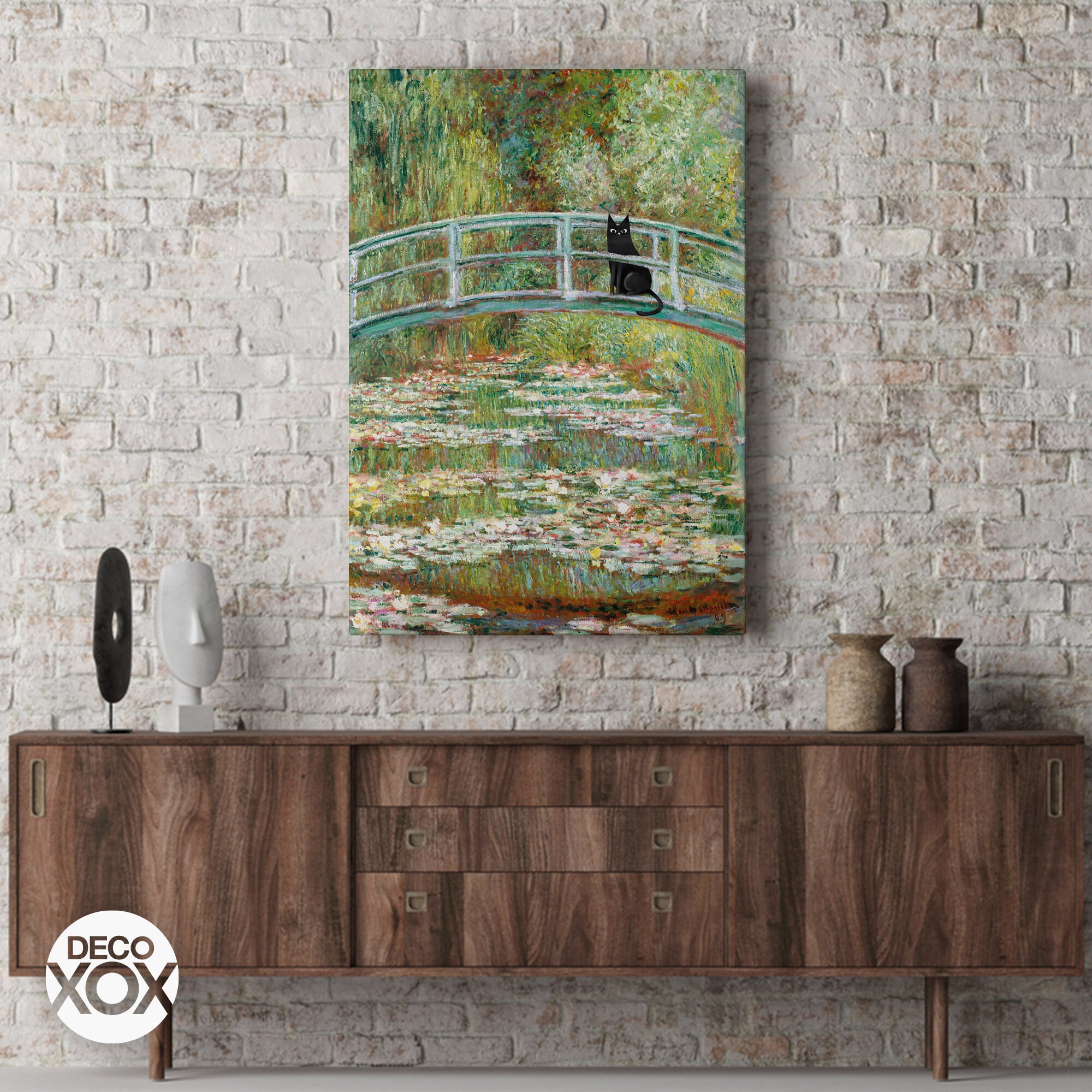 Funny-cat Print Monet Water Lilies Bridge Funny Gift Canvas Poster Wall ...