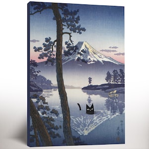 Black Cat Mount Fuji Canvas Print, Japanese Cat Poster, Black Cat Art, Funny Cat Print, Japanese Print, Housewarming Gift