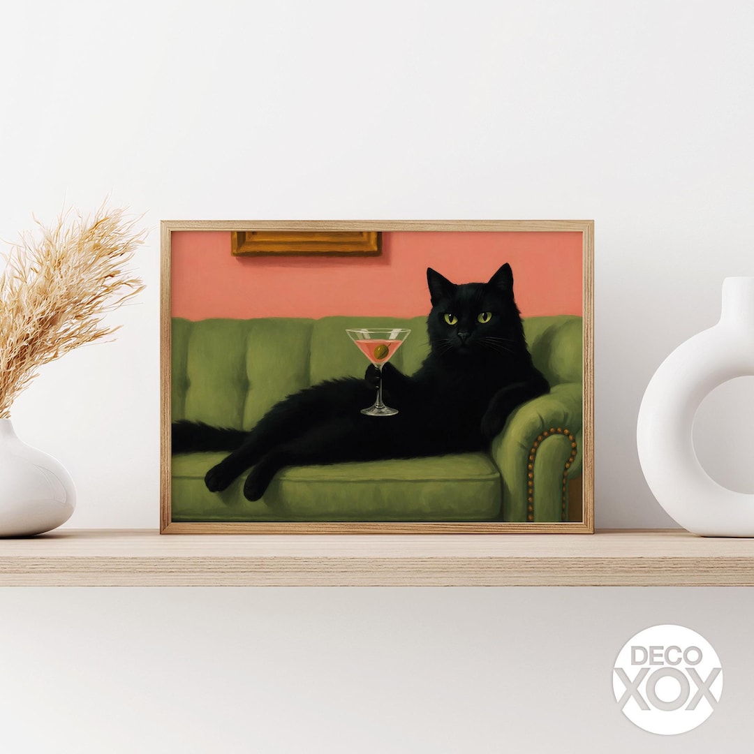 Black Cat Martini Art Print – Funny Retro Bar Lounge Decor - Etsy