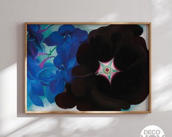OHGA オーガ FLEUR ブラック Georgia O'keeffe Inspired Orchid Art Print | Blue Black Floral