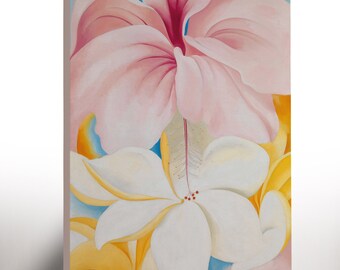 Georgia O'Keeffe Painting, Hibiscus With Plumeria Canvas Print, Floral Wall Decor, Gallery Wall Art, Housewarming Gift