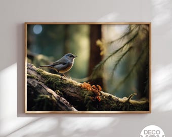 Bosvogelprint, bosdierenkunst, natuurmuurdecoratie