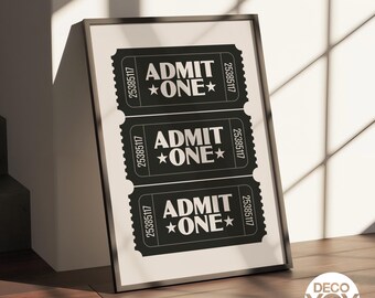 Admit One Ticket Poster | Retro Cinema Wall Art
