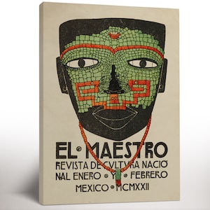 El Maestro Canvas Print, Vintage Mexican Art, Mexico Ancient Figure Poster, Vintage Magazine Cover, Living Room Decor, Housewarming Gift