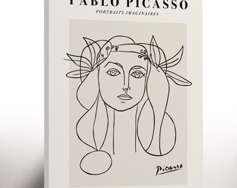 Pablo Picasso-Druck Mädchengesicht Linie Zeichnung Lithographie gerahmte Leinwanddruck, Vintage Linie Kunstdruck, ideales Wohndekor oder Geschenkdruck