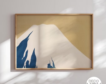 Mount Fuji Gold Poster, Minimalist Japanese Landscape Print, Japandi Wall Art