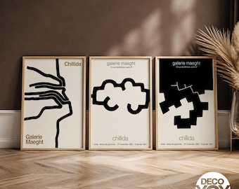 Eduardo Chillida Poster Set of 3, Galerie Maeght Exhibition Prints, Abstract Modern Wall Art