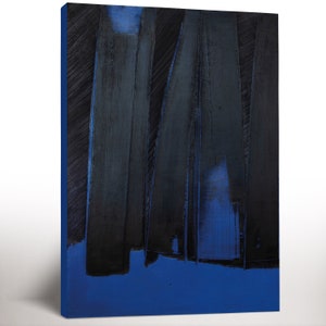 Stampa su tela astratta di Pierre Soulages, stampa artistica da parete blu e nera, stampa da galleria d&#39;arte, stampa artistica astratta, regalo di inaugurazione della casa