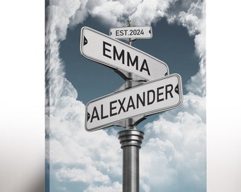 Personalisierte Name Straßenschild Leinwand Wandkunst, personalisierte Hochzeitsgeschenk für Paar, Geschenk für Jahrestag Hochzeit, fertig zum Aufhängen Leinwand