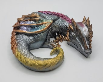 Rainbow resin dragon colorful dragon figurine epoxy sleeping dragon