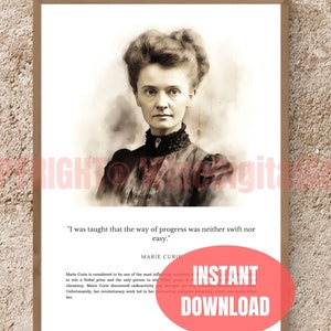Marie Curie wall art | watercolor | inspirational | scientist | meaningful | informative wall decor | wall printable | chemist