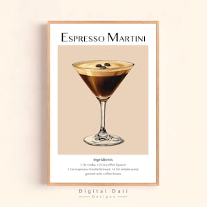 Printable Wall Art Espresso Martini Poster Modern Wall Home Decor Digital Downloadable Cocktail Illustration Bar Drink Print Kitchen Decor