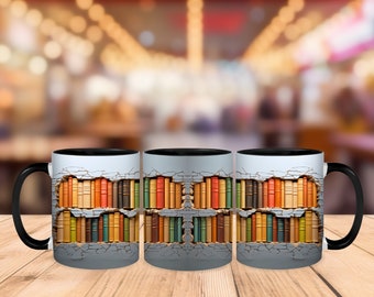 Bücherregal aus Loch in der Wand, 3D-Effekt-Buchliebhaberbecher, Bibliotheksbecher, der das ideale Geschenk für Leseratten und Buchliebhaber ist