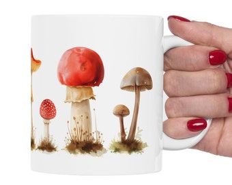 Oil Painting Mushrooms, Mushroom Coffee Mug For Mushroom Lovers, Ceramic Mushroom Coffee Cup, 11oz Coffee And Tea Mug, fungi mug