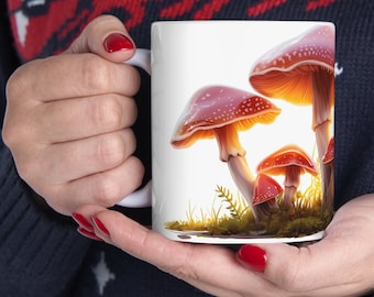 luminesent mushrooms, Mushroom Coffee Mug For Mushroom Lovers, Ceramic Mushroom Coffee Cup, 11oz Coffee And Tea Mug, fungi mug