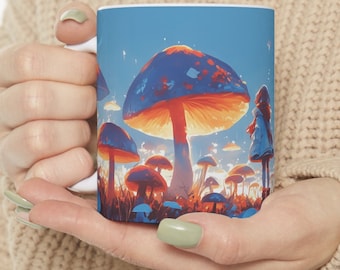 Fantasy Mushrooms, Mushroom Coffee Mug For Mushroom Lovers, Ceramic Mushroom Coffee Cup, 11oz Coffee And Tea Mug, fungi mug