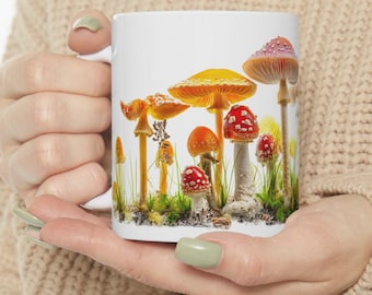 Various Colorful Mushrooms, Mushroom Coffee Mug For Mushroom Lovers, Ceramic Mushroom Coffee Cup, 11oz Coffee And Tea Mug, fungi mug