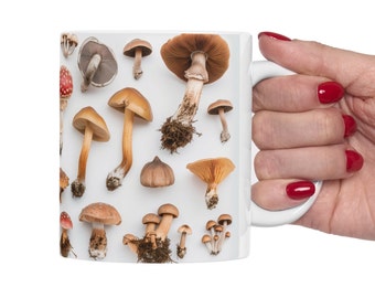 Various Mushrooms, Mushroom Coffee Mug For Mushroom Lovers, Ceramic Mushroom Coffee Cup, 11oz Coffee And Tea Mug, fungi mug
