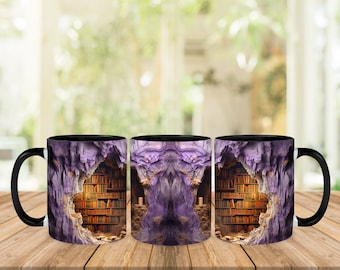 Versteckte Bibliothek im Dungeon, Tasse mit 3D-Effekt für Buchliebhaber, Bibliothekstasse, die das ideale Geschenk für Leseratten und Buchliebhaber ist