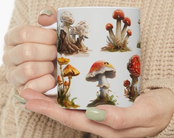 Mushroom Display, Mushroom Coffee Mug For Mushroom Lovers, Ceramic Mushroom Coffee Cup, 11oz Coffee And Tea Mug, fungi mug