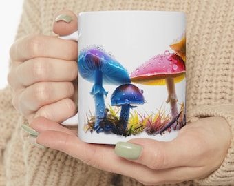 Colorful Mushrooms, Mushroom Coffee Mug For Mushroom Lovers, Ceramic Mushroom Coffee Cup, 11oz Coffee And Tea Mug, Fungi Mug