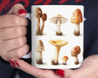 Random Mushrooms, Mushroom Coffee Mug For Mushroom Lovers, Ceramic Mushroom Coffee Cup, 11oz Coffee And Tea Mug, fungi mug