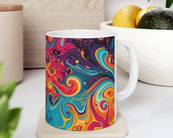 Swirly Kaleidoskop, psychedelische Reise-Kaffeetasse, Geschenk für Hippie Freund, bunte Kaffeetasse für Kunstliebhaber, spirituelle Tasse