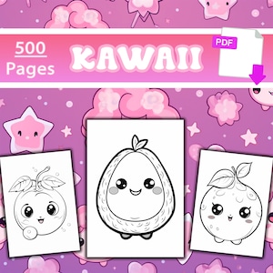 Kawaii Fruits Coloring Pages | 500 pages | Cute Coloring Pages | For Kids and Adults | digital download