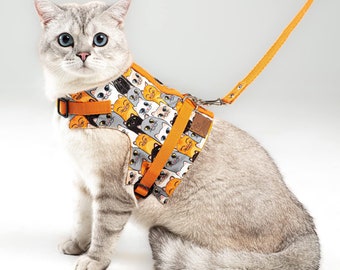 Cat Harness and Leash Set, Cats Escape Proof - Adjustable Kitten Harness for Large/Medium/Small Cats, Walking Travel Petsafe Harness