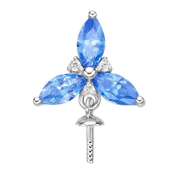 925 sterling silver pearl pendant setting marquise cut sea blue cubic zirconia - elegant pearl mounting