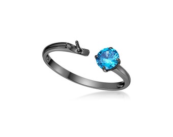 Élégante monture de bague en rhodium noir avec oxydes de zirconium bleu marine pour créations de perles