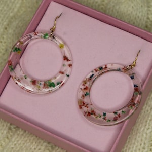 Boucles d'oreilles en résine et fleurs séchées, acier inoxydable et vraies fleurs, bijoux pour femme, cadeau pour elle, bijou bohème