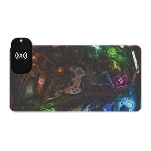 Retro Gaming Gear LED Mouse Pad with Wireless Charging | Controller Artwork